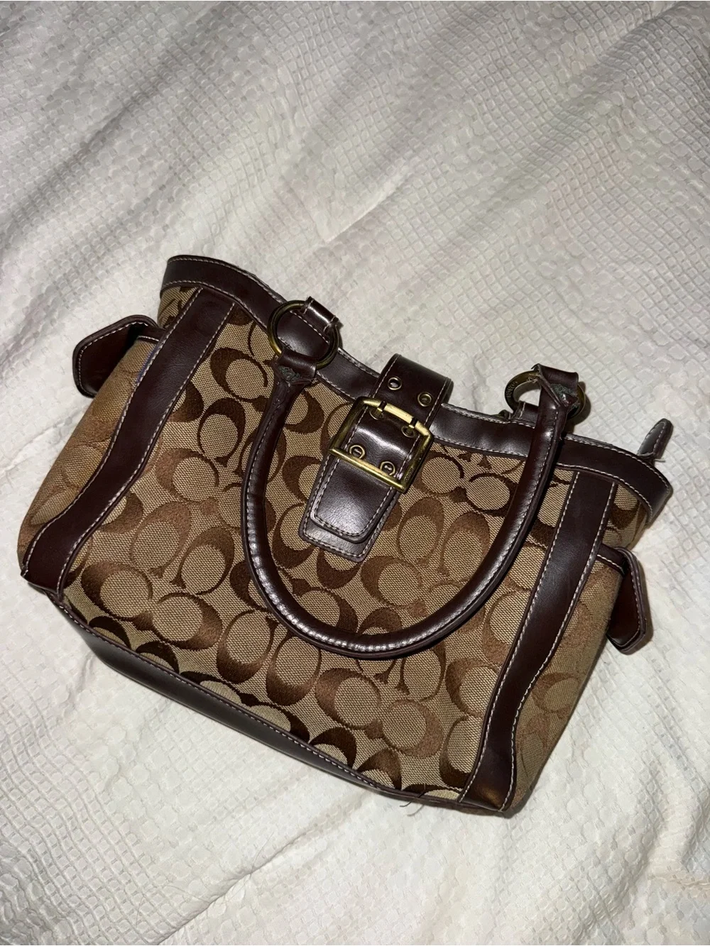 Coach Brown Signature Canvas Tote with Leather Trim